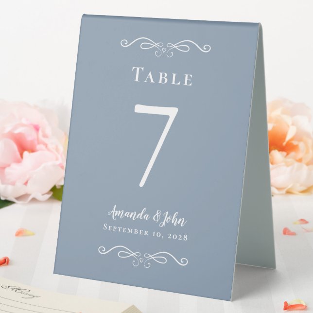 Elegant Wedding Number Calligraphy Dusty Blue Chic Table Tent (In SItu (Wedding))