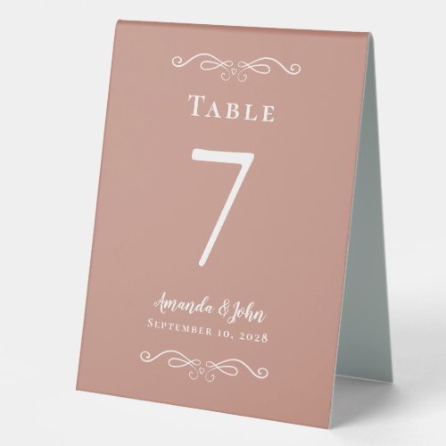 Elegant Wedding Number Calligraphy Pink Rose Gold Table Tent Sign