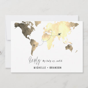 elegant wedding of the blue map of the world R.S.V Thank You Card