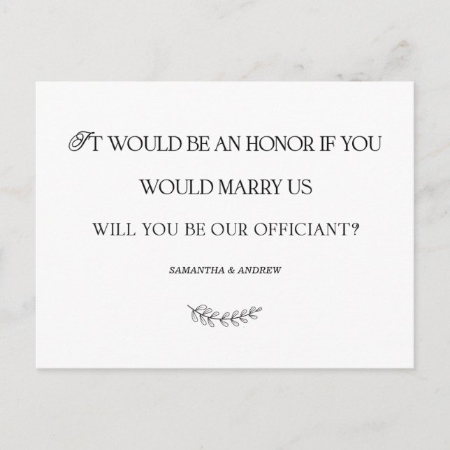 Elegant Wedding Officiant Personalized Card (Front)