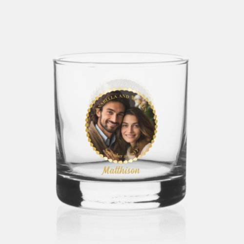 Elegant Wedding or Anniversary Couple Photo Name Whiskey Glass