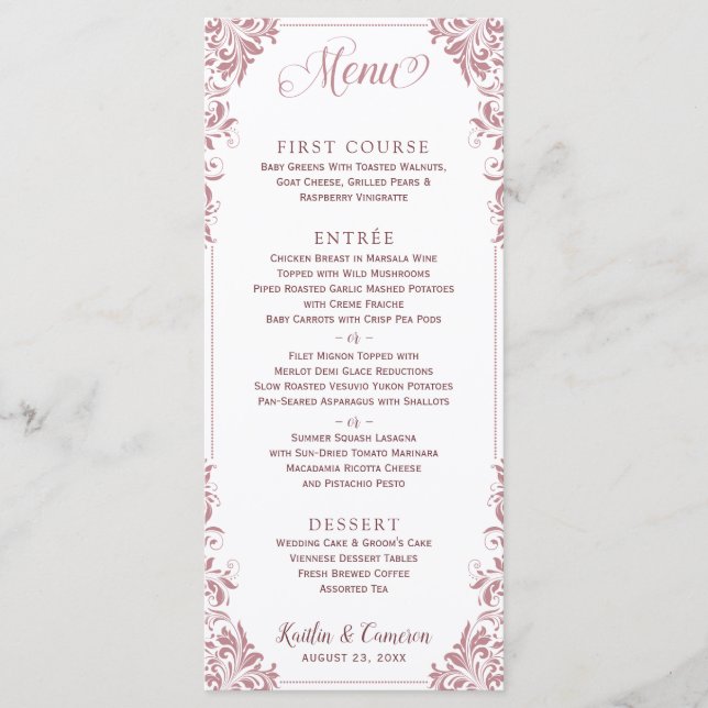Elegant Wedding or Event Menus (Dusty Rose) (Front)