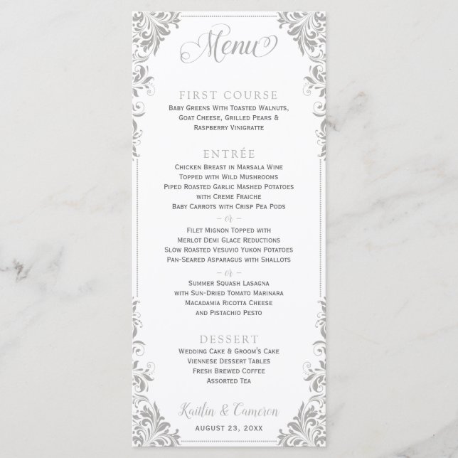 Elegant Wedding or Event Menus (Gray) (Front)