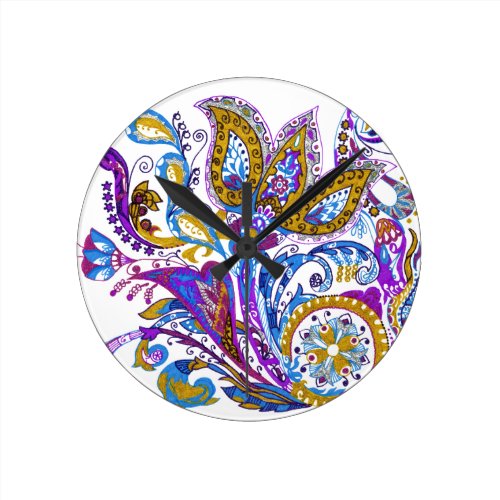 Elegant wedding ornament. Stylish paisley design Round Clock