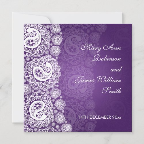 Elegant Wedding Paisley Lace Purple Invite