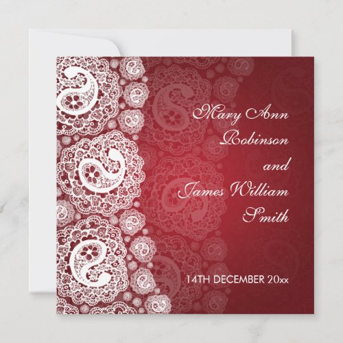 Elegant Wedding Paisley Lace Red Invitation