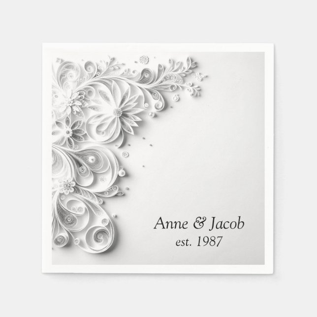Elegant Wedding Paper Quilling Border Napkins (Front)