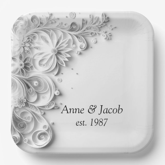 Elegant Wedding Paper Quilling Border Plates (Front)