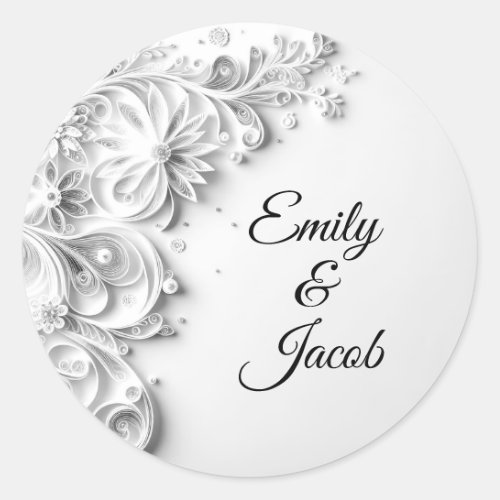 Elegant Wedding Paper Quilling Design Classic Round Sticker