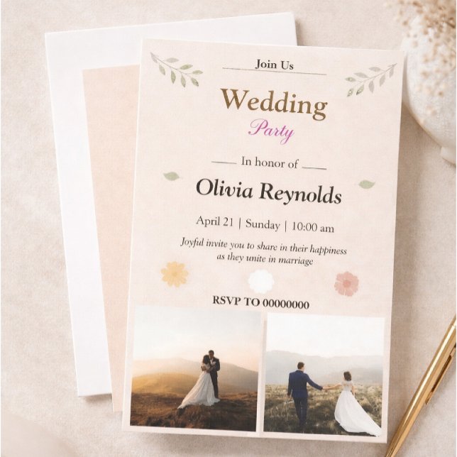 Elegant Wedding Party Invitation with Photo (Creator Uploaded)