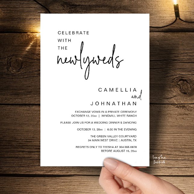 Elegant Wedding Party Post-Ceremony Celebration Invitation (Elegant Wedding Party Post-Ceremony Celebration Invitation card in black and white)