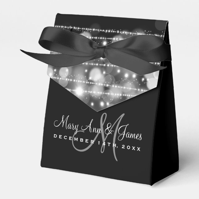 Elegant Wedding Party Sparkles Silver Favor Boxes (Front Side)