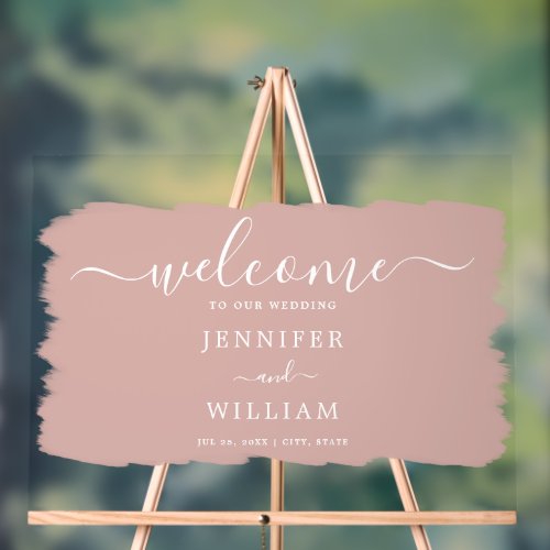 Elegant Wedding Party Welcome Paint Blush Acrylic Sign