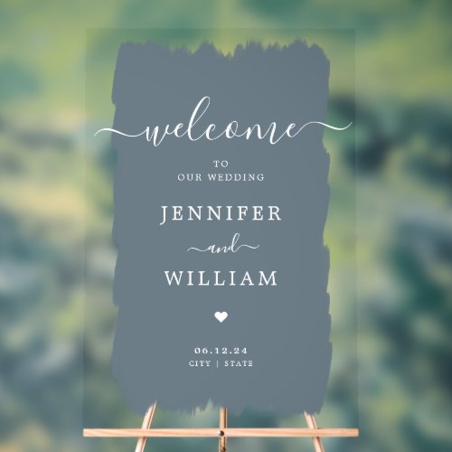 Elegant Wedding Party Welcome Paint Dusty Blue Acrylic Sign