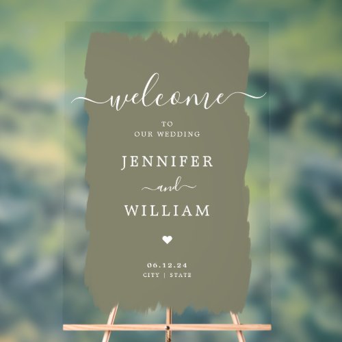 Elegant Wedding Party Welcome Paint Sage Acrylic Sign