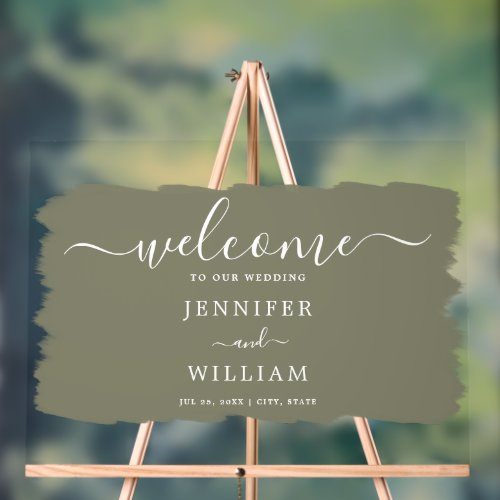 Elegant Wedding Party Welcome Paint Sage Acrylic Sign