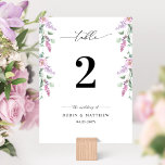 Elegant  Wedding Pastel Color Floral Table Number<br><div class="desc">Elevate your wedding reception with our exquisite table numbers, designed to blend modern minimalism with romantic elegance. Each piece features delicate calligraphy details that gracefully captures the essence of your special day, framed by delicate floral garlands with mauve, dusty purple, lilac, and lavender blooms. Crafted with care, these table numbers...</div>