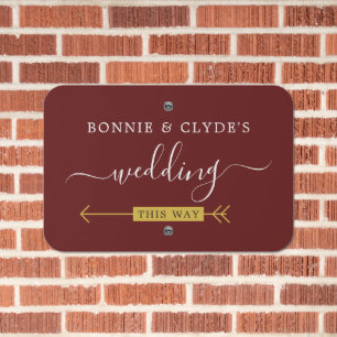 Elegant Wedding Pathway Maroon Metal Sign