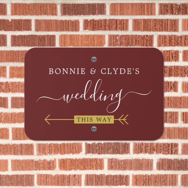 Elegant Wedding Pathway Maroon Metal Sign (In Situ(Brick))