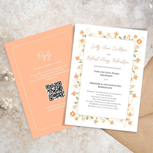 Elegant Wedding Peach Floral Calligraphy Script Invitation