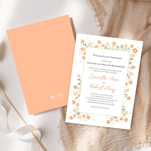 Elegant Wedding Peach Floral Greenery Invitation