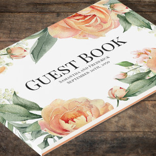 Elegant Wedding Peach Floral  Guest Book