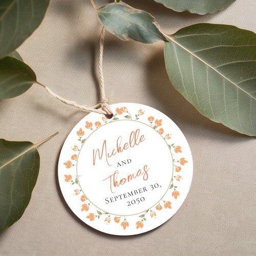 Elegant Wedding Peach Floral Personalized Sticker Favor Tags