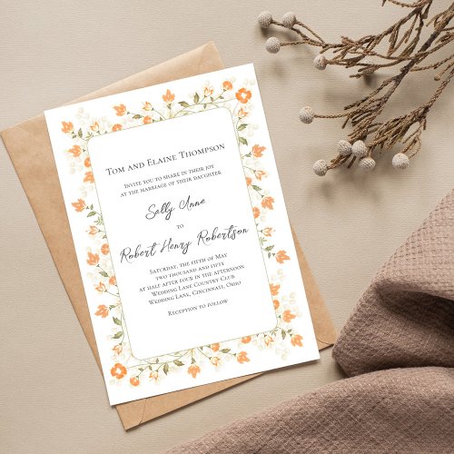Elegant Wedding Peach Floral Script Invitation