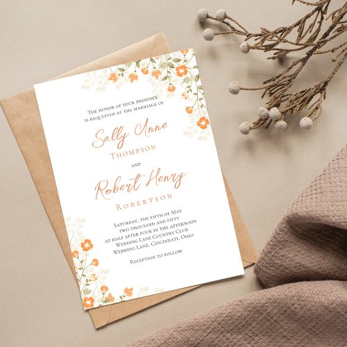 Elegant Wedding Peach Floral Simple Script Invitation