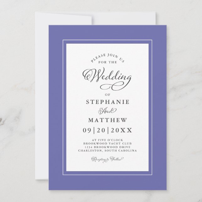 Elegant Wedding Periwinkle Blue Modern Calligraphy Invitation (Front)