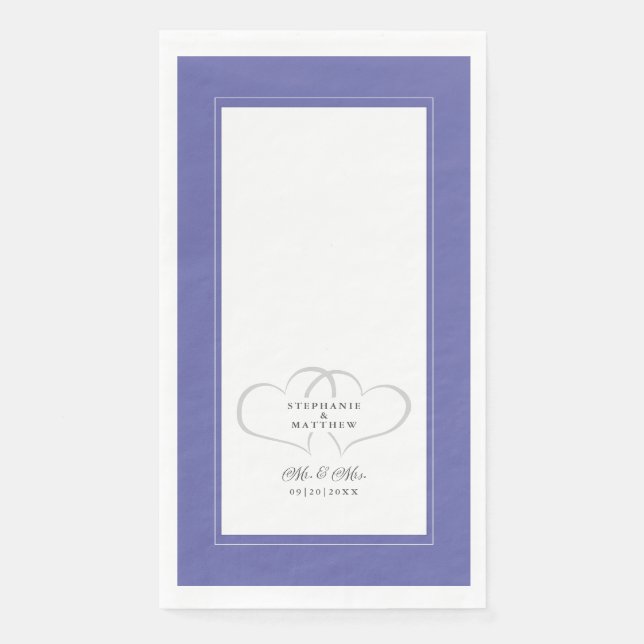 Elegant Wedding Periwinkle Blue Mr & Mrs Hearts Paper Guest Towels (Front)