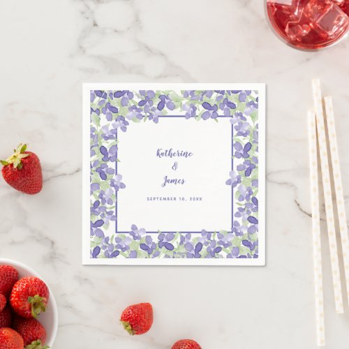 Elegant Wedding Periwinkle Watercolor Floral Paper Napkins