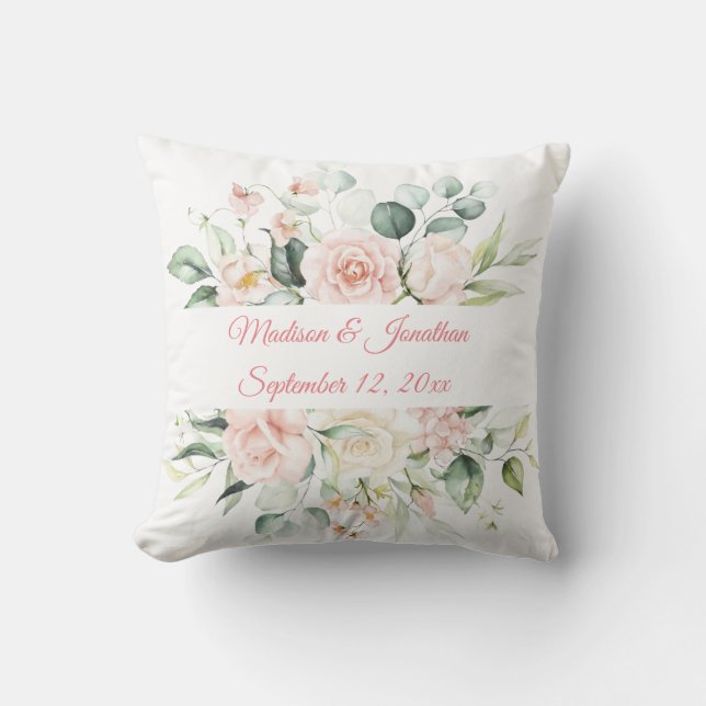 Elegant Wedding Personalized Floral Keepsake Throw Pillow (Front)