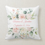 Elegant Wedding Personalized Floral Keepsake Throw Pillow<br><div class="desc">Personalized wedding keepsake pillow.  Names and date of wedding.  I love the muted watercolor pink. Absolutely beautiful.  Perfect for bridal shower or wedding gift.</div>