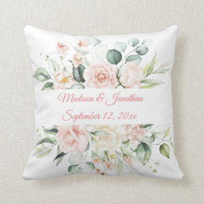 Elegant Wedding Personalized Floral Keepsake Throw Pillow