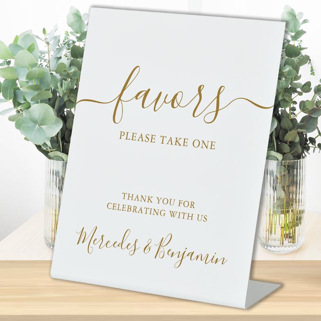 Elegant Wedding Personalized Gold Favors Table  Pedestal Sign (Creator Uploaded)