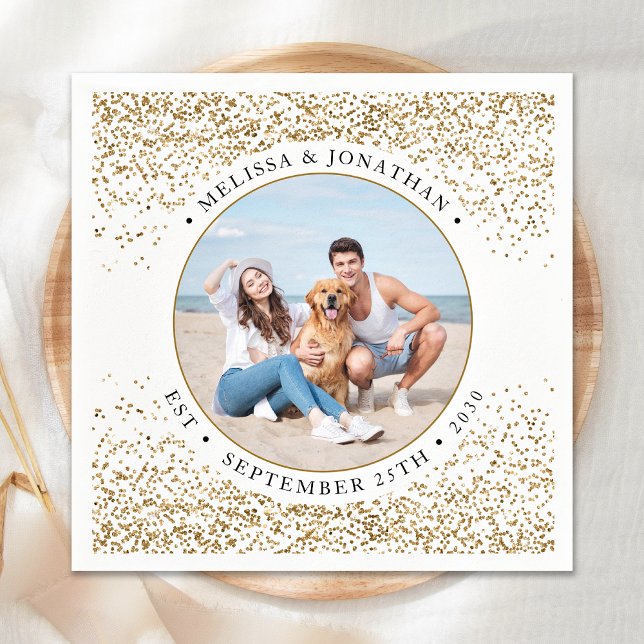 Elegant Wedding Personalized Gold Glitter Photo  Napkins (Creator Uploaded)