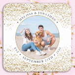 Elegant Wedding Personalized Gold Glitter Photo Square Paper Coaster<br><div class="desc">Add the finishing touch to your wedding with these elegant custom photo wedding coasters . Perfect for your wedding after party and reception, and as wedding favors for your guests. Customize these photo dog wedding coaster with your favorite wedding photo, dog of honors photo, or your newlywed photo with your...</div>