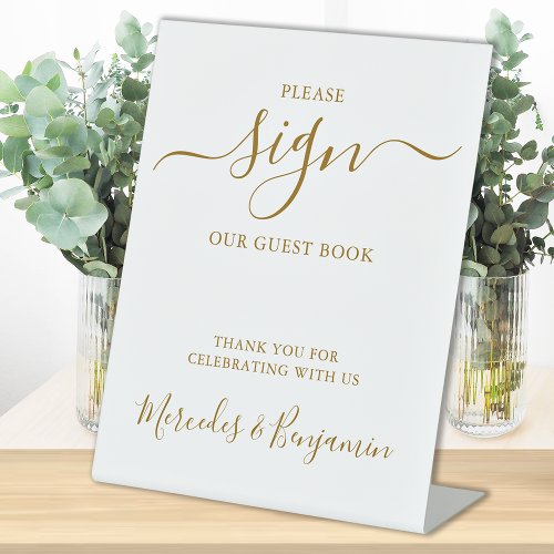 Elegant Wedding Personalized Gold Guest Book  Pedestal Sign