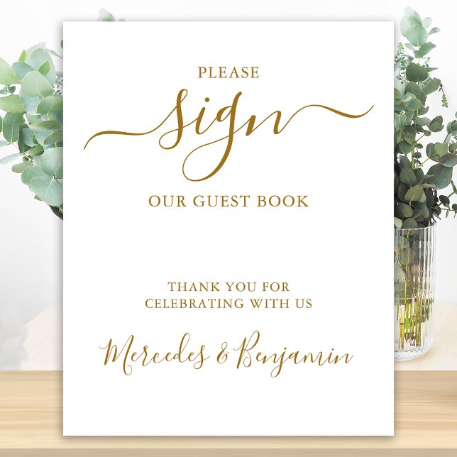 Elegant Wedding Personalized Gold Guest Book Sign (Creator Uploaded)