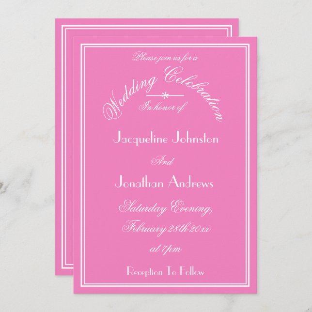  Elegant Wedding Personalized Names Chic Pink  Invitation (Front/Back)