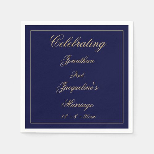 Elegant Wedding Personalized Navy Blue Gold Paper Napkins