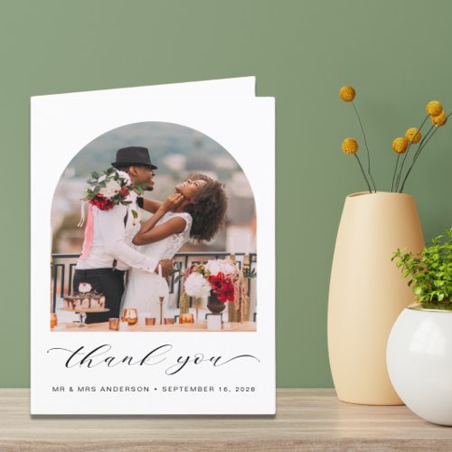 Elegant Wedding Photo Arched Frame Thank You Card