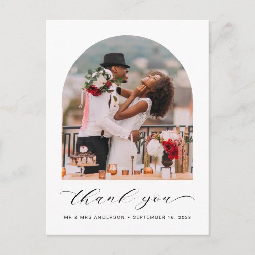 Elegant Wedding Photo Arched Frame Thank You Postcard