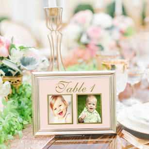 Elegant Wedding Photo Blush Gold Table Number