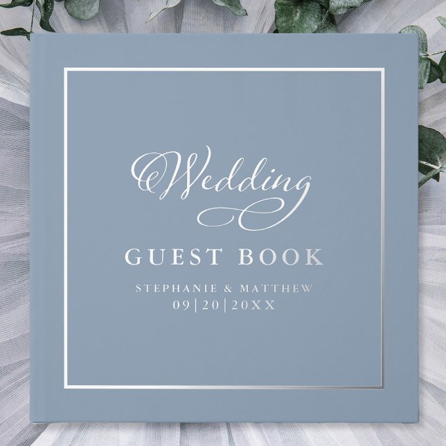 Elegant Wedding Photo Calligraphy Real Silver Foil Guest Book (Creator Uploaded)