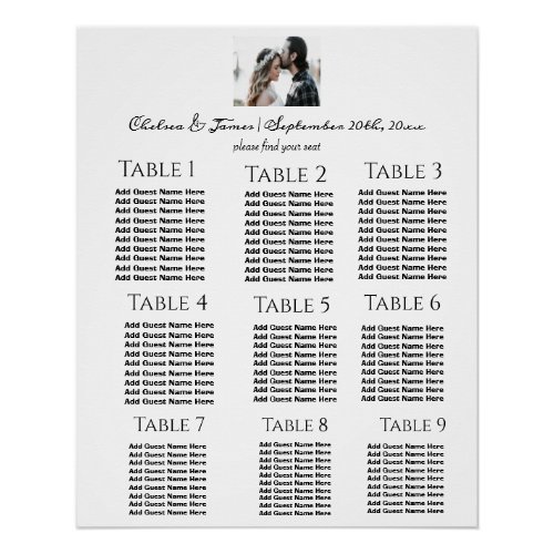 Elegant Wedding Photo Calligraphy Seating Chart 