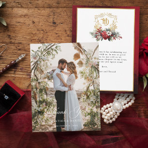 Elegant Wedding Photo Calligraphy Thank You Card