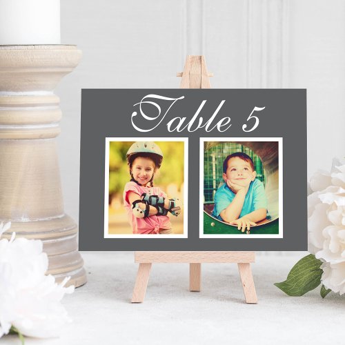 Elegant Wedding Photo Charcoal Gray Table Number