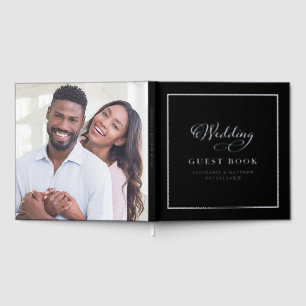 Elegant Wedding Photo Chic Calligraphy Real Silver Foil Guest Book